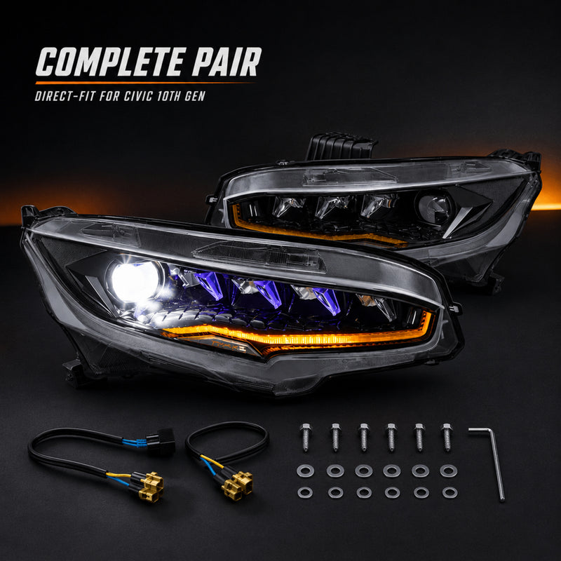 2016-2021 Honda Civic 10th Gen LED Projector Headlights — product view 26 - H-CIV10-RP