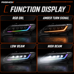 2006-2011 Honda Civic 8th Gen Sedan LED Multi Projector Headlights — product view 33 - H-CIV8-4P-RGB