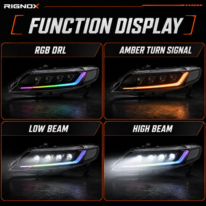 2006-2011 Honda Civic 8th Gen Sedan LED Multi Projector Headlights — product view 33 - H-CIV8-4P-RGB