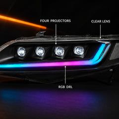 2006-2011 Honda Civic 8th Gen Sedan LED Multi Projector Headlights — product view 31 - H-CIV8-4P-RGB