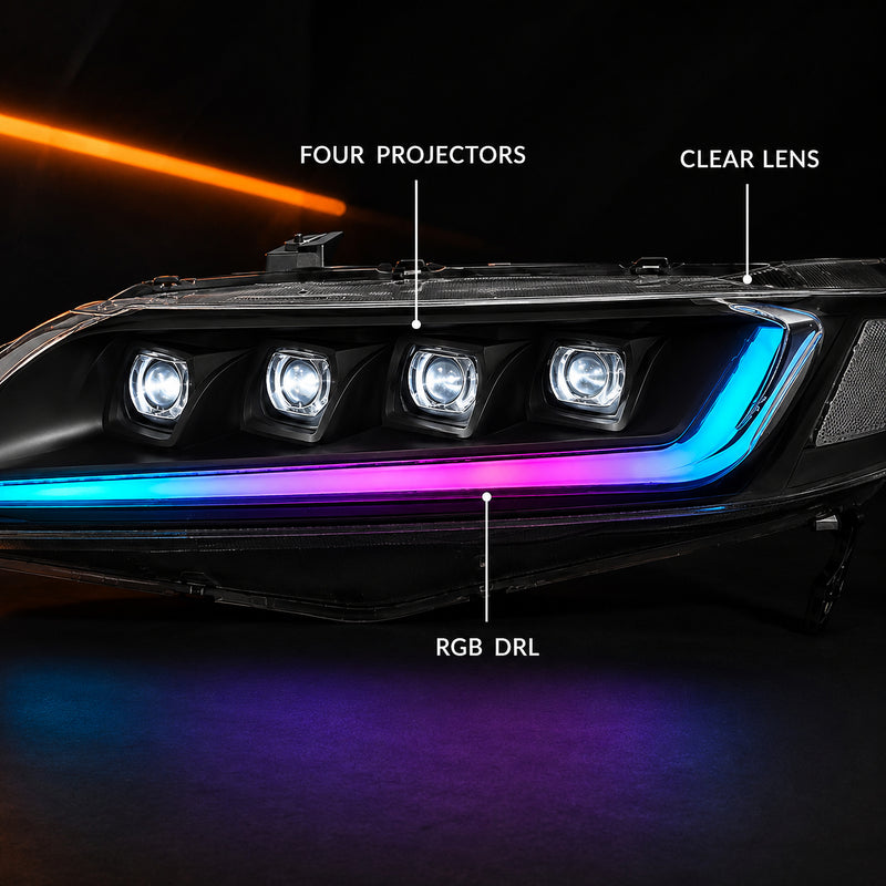 2006-2011 Honda Civic 8th Gen Sedan LED Multi Projector Headlights — product view 31 - H-CIV8-4P-RGB