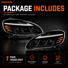 2003-2008 Toyota Corolla LED Triple Projector Headlights — package contents — H-COR03