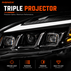2003-2008 Toyota Corolla LED Triple Projector Headlights — projector lens detail — H-COR03