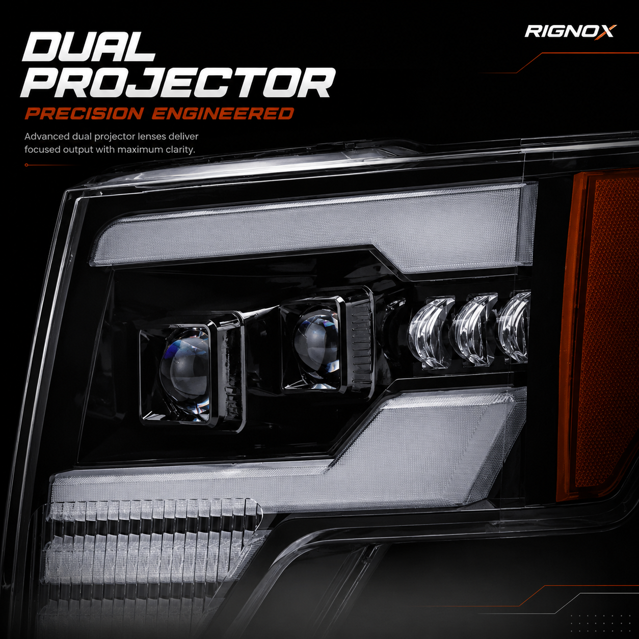 2009-2014 Ford F-150 LED Dual Projector Headlights — projector lens detail — H-F150-09
