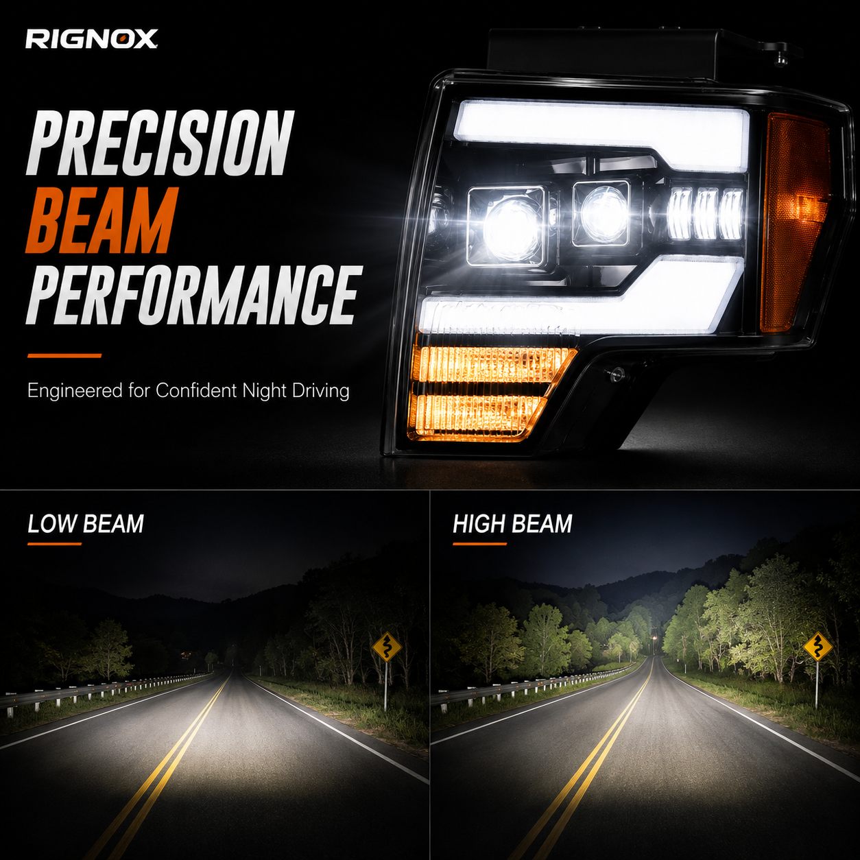 2009-2014 Ford F-150 LED Dual Projector Headlights — beam pattern — H-F150-09