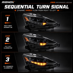 2014-2016 Lexus IS250 / IS200t / IS300 / IS350 LED Triple Projector Headlights — sequential turn signal — H-IS14