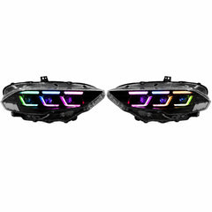 2018-2023 Ford Mustang S550 Facelift LED Triple Projector Headlights — main product view — H-MUS18-CRGB