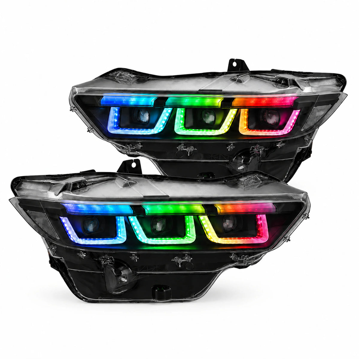 2024-2026 Ford Mustang S650 LED Triple Projector Headlights — main product view — H-MUS24-CL-RGB