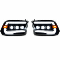 2009-2018 Ram 1500/2500/3500 and 2019-2024 Ram 1500 Classic LED Triple Projector Headlights — main product view — H-RAM09