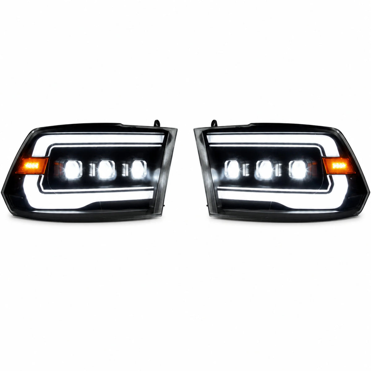 2009-2018 Ram 1500/2500/3500 and 2019-2024 Ram 1500 Classic LED Triple Projector Headlights — main product view — H-RAM09
