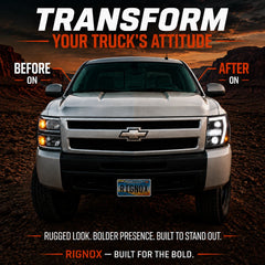 2007-2013 Chevrolet Silverado 1500 and 2007-2014 2500HD/3500HD LED Dual Projector Headlights — before and after lit — H-SIL07