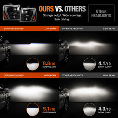 2007-2013 Chevrolet Silverado 1500 and 2007-2014 2500HD/3500HD LED Dual Projector Headlights — high and low beam comparison 2 — H-SIL07