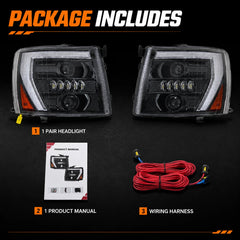 2007-2013 Chevrolet Silverado 1500 and 2007-2014 2500HD/3500HD LED Dual Projector Headlights — package contents — H-SIL07