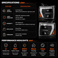 2007-2013 Chevrolet Silverado 1500 and 2007-2014 2500HD/3500HD LED Dual Projector Headlights — specifications — H-SIL07