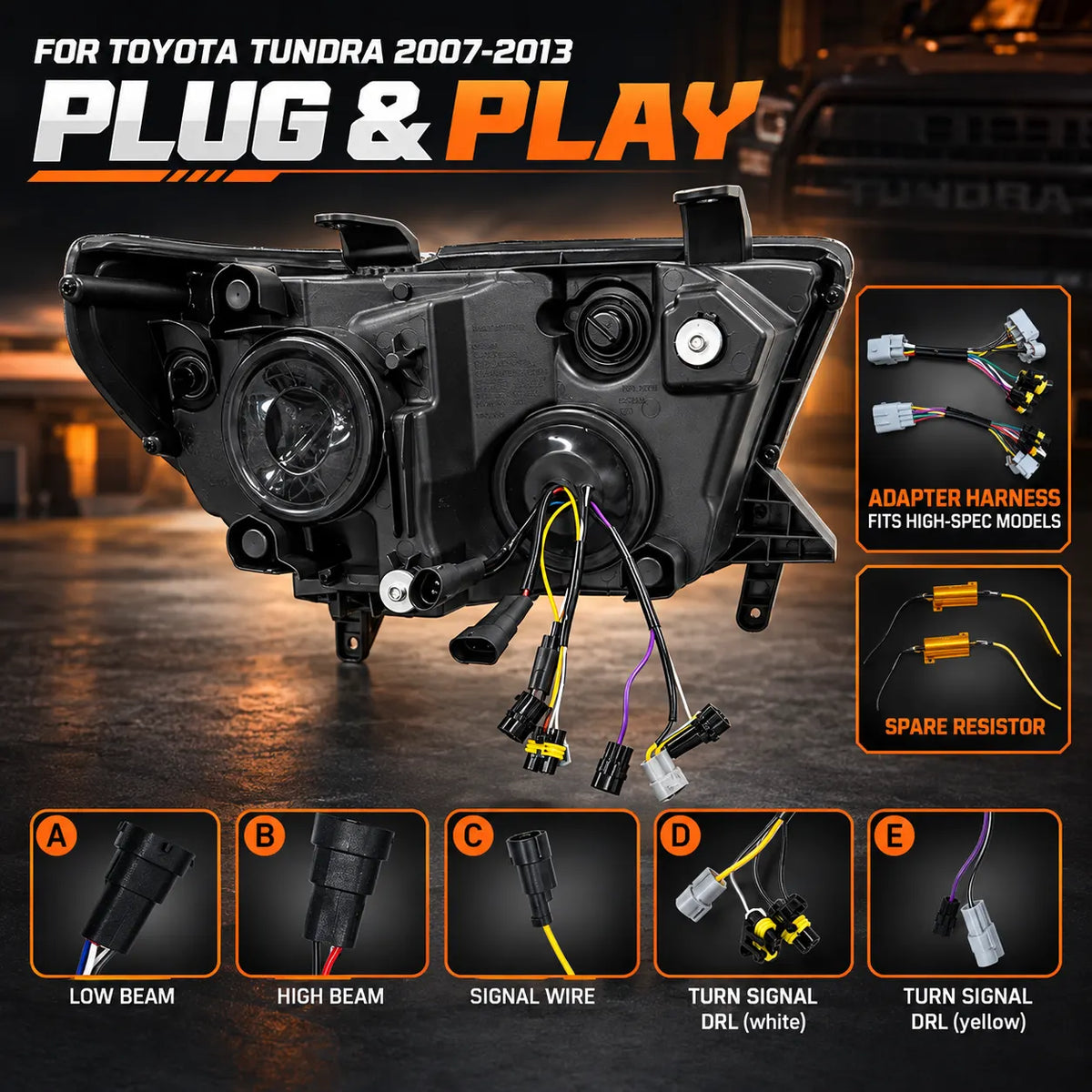 2007-2013 Toyota Tundra LED Dual Projector Headlights — plug and play — H-TUN07