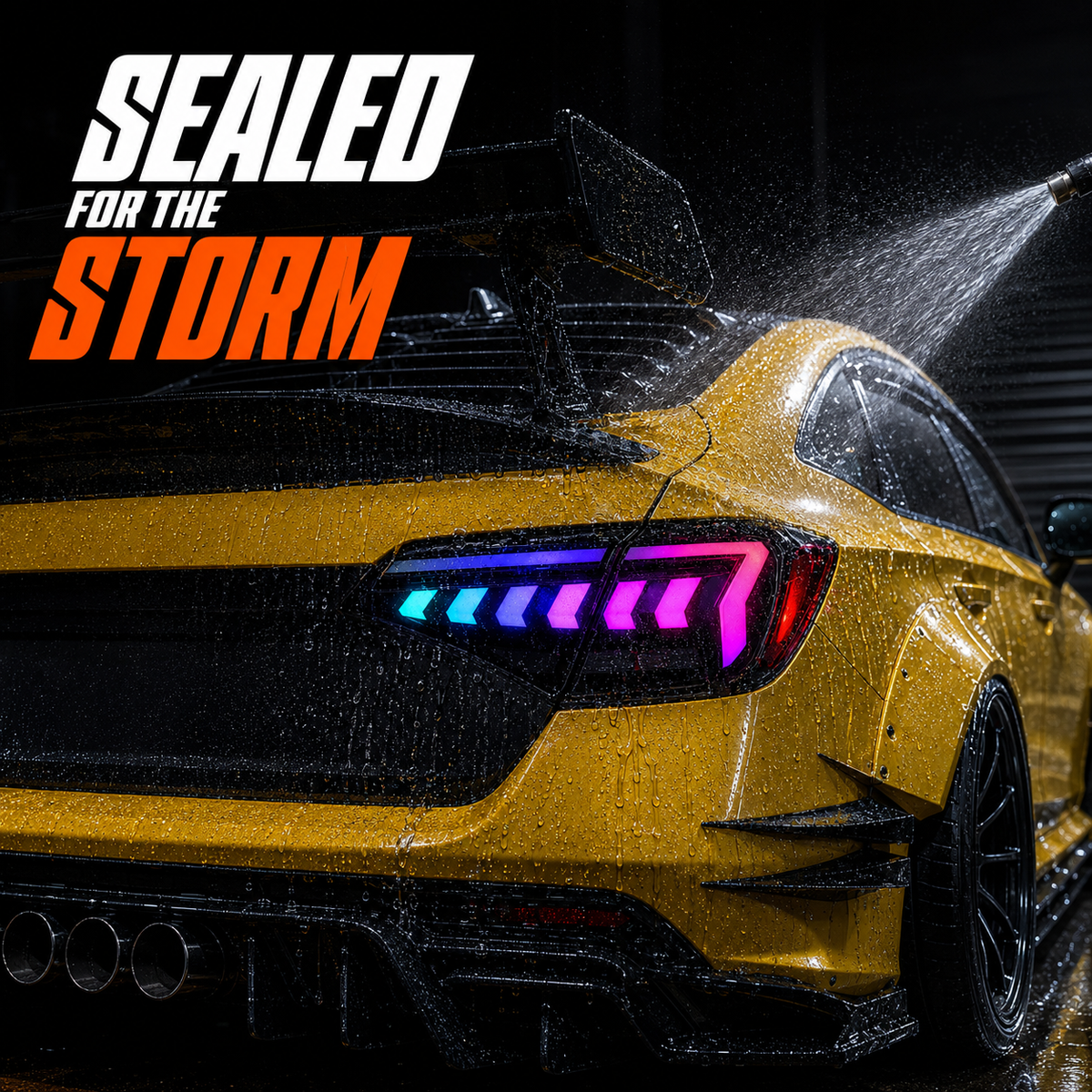 2022-2026 Honda Civic 11th Gen Sedan Sequential LED Tail Lights — waterproof water jet test — T-CIV11-AR-SRGB