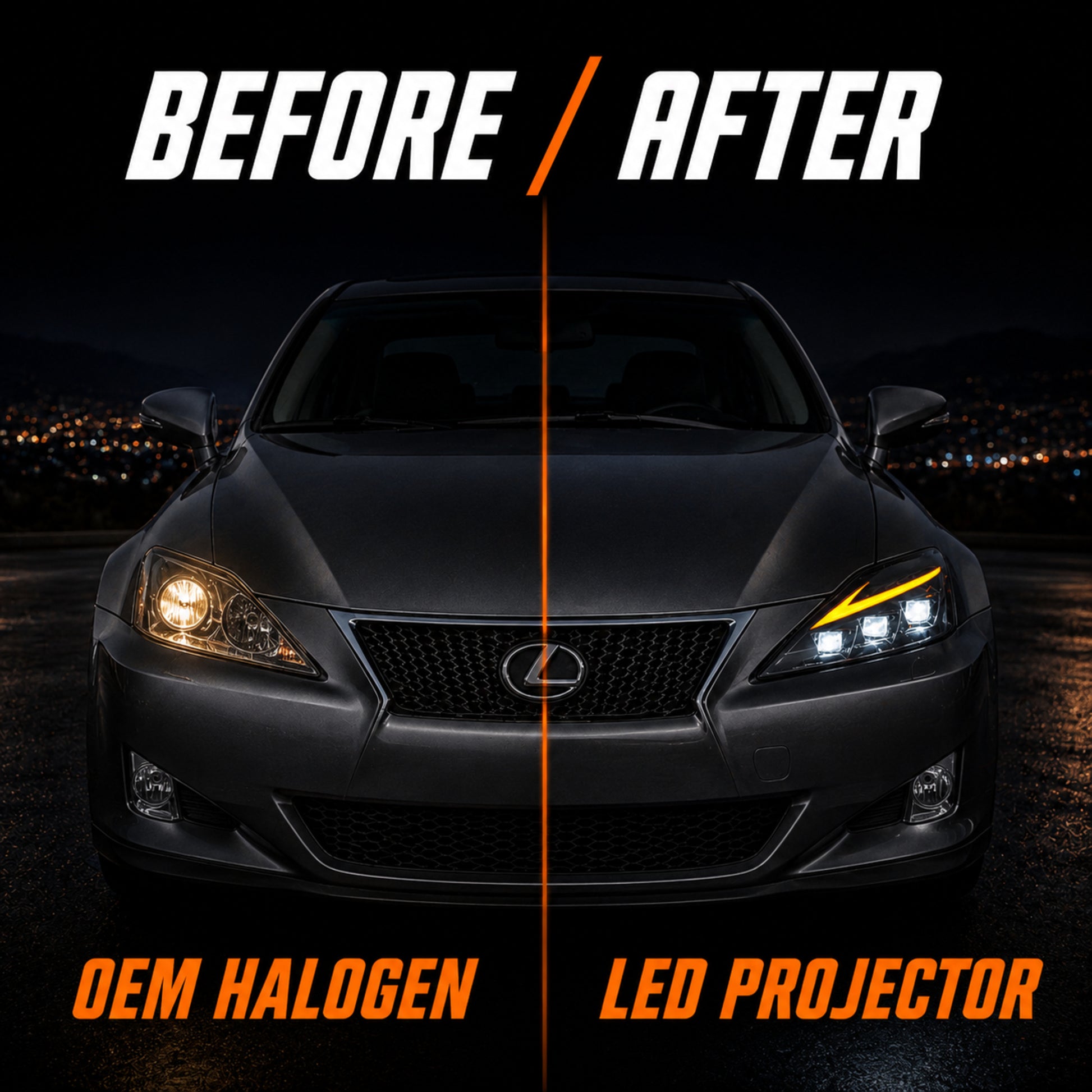 2006-2013 Lexus IS250 / IS350 / IS-F LED Triple Projector Headlights — clear amber sequential function05 - H-IS06-CW