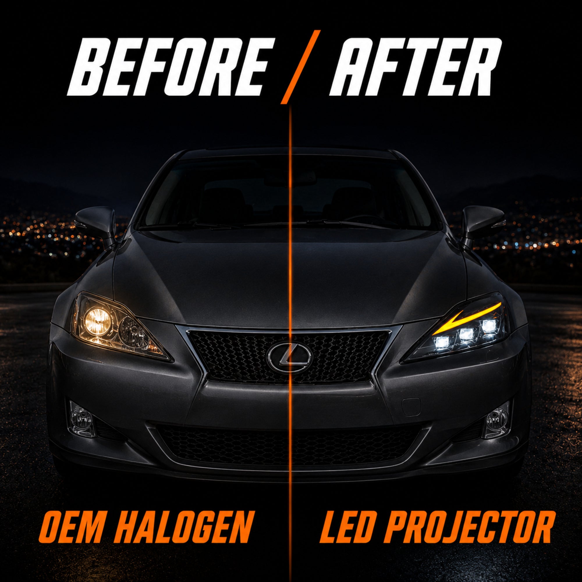 2006-2013 Lexus IS250 / IS350 / IS-F LED Triple Projector Headlights — clear amber sequential function05 - H-IS06-CW