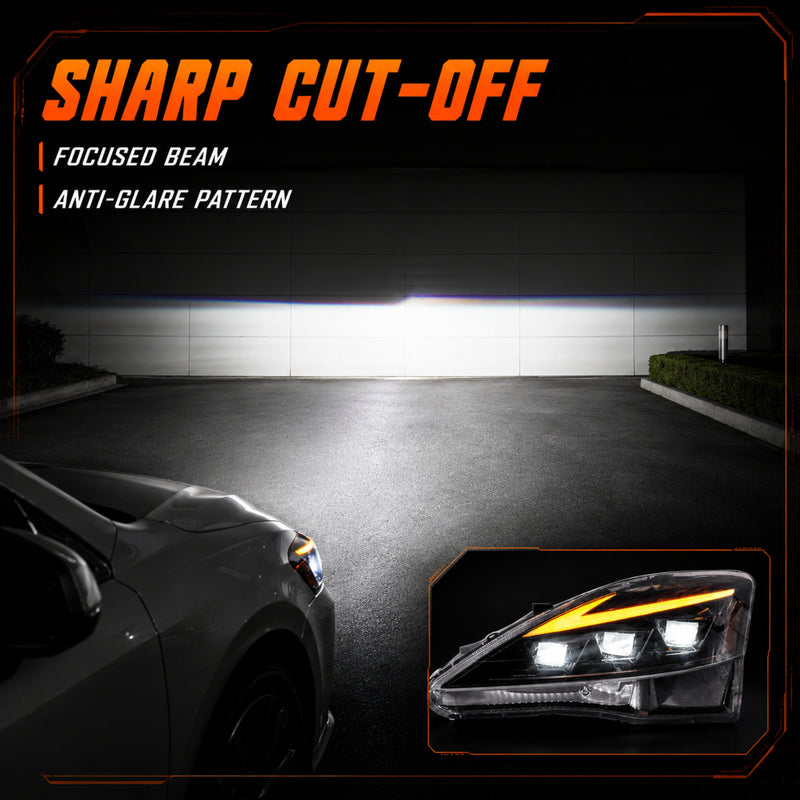 2006-2013 Lexus IS250 / IS350 / IS-F LED Triple Projector Headlights — clear amber sequential function06 - H-IS06-CW
