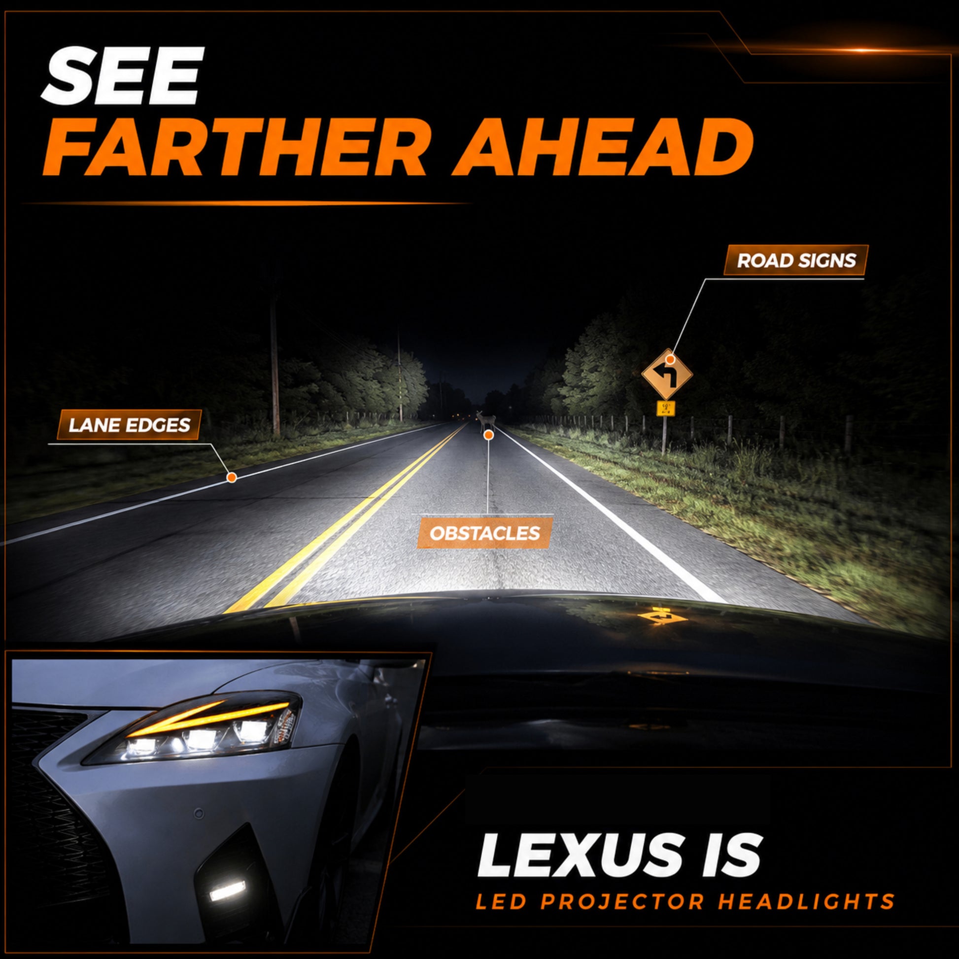 2006-2013 Lexus IS250 / IS350 / IS-F LED Triple Projector Headlights — clear amber sequential function07 - H-IS06-CW