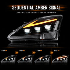 2006-2013 Lexus IS250 / IS350 / IS-F LED Triple Projector Headlights — clear amber sequential function09 - H-IS06-CW