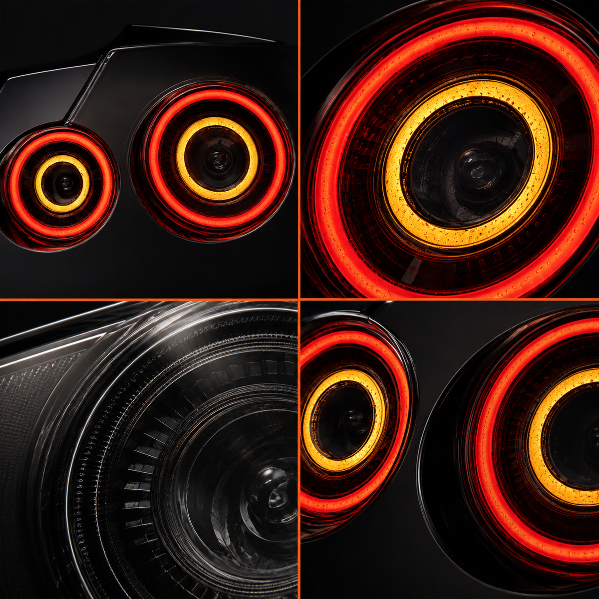 2008-2024 Nissan GT-R R35 Sequential LED Tail Lights NISMO Style — detail collage — T-GTR-SW