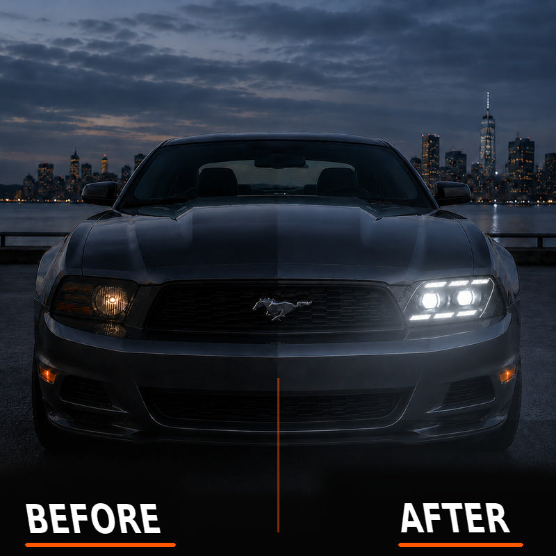 2010-2014 Ford Mustang LED Projector Headlights DRL Sequential Turn Signal – Halogen & HID Compatible
