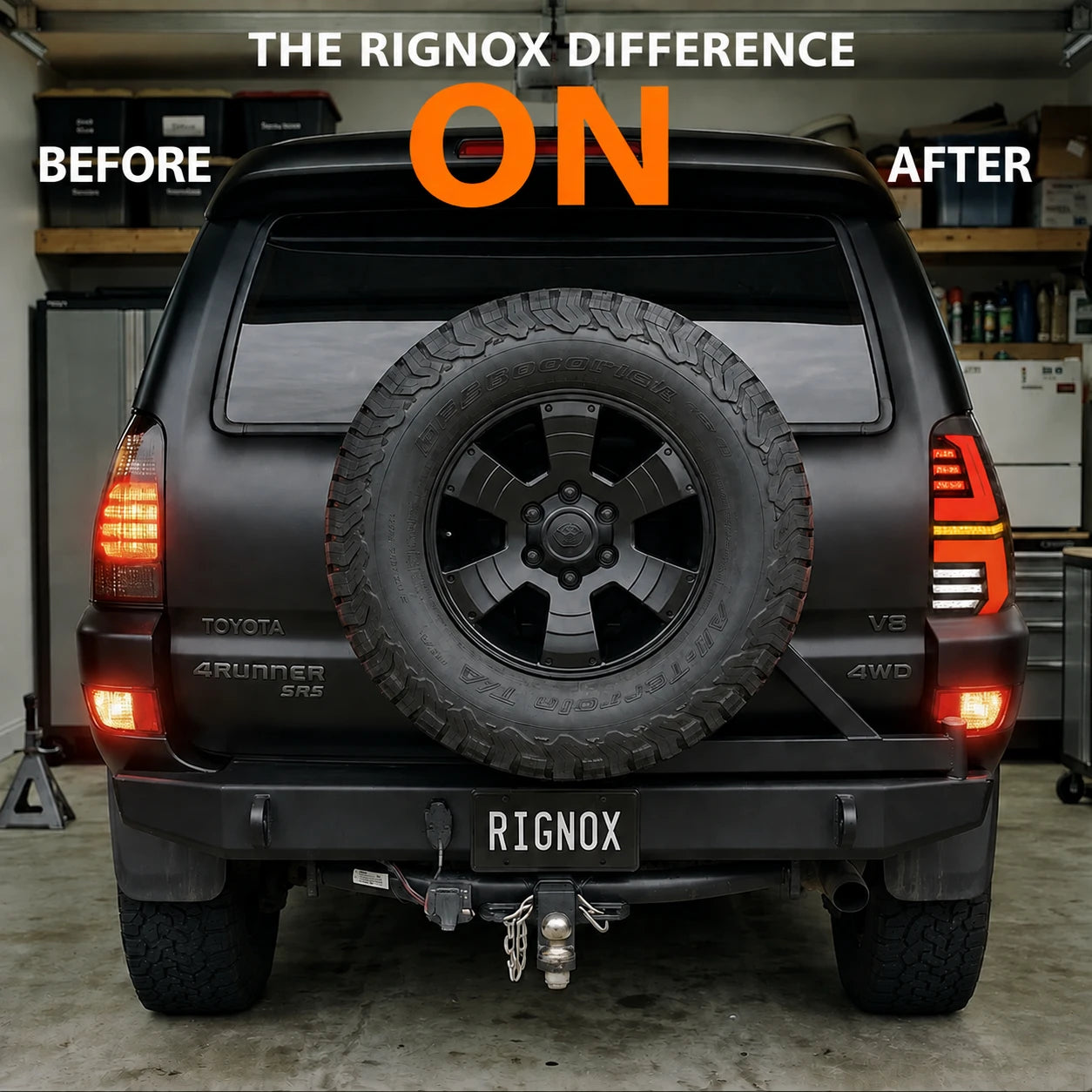 2003-2009 Toyota 4Runner Sequential LED Tail Lights — lit comparison — T-4RN03-H-SW