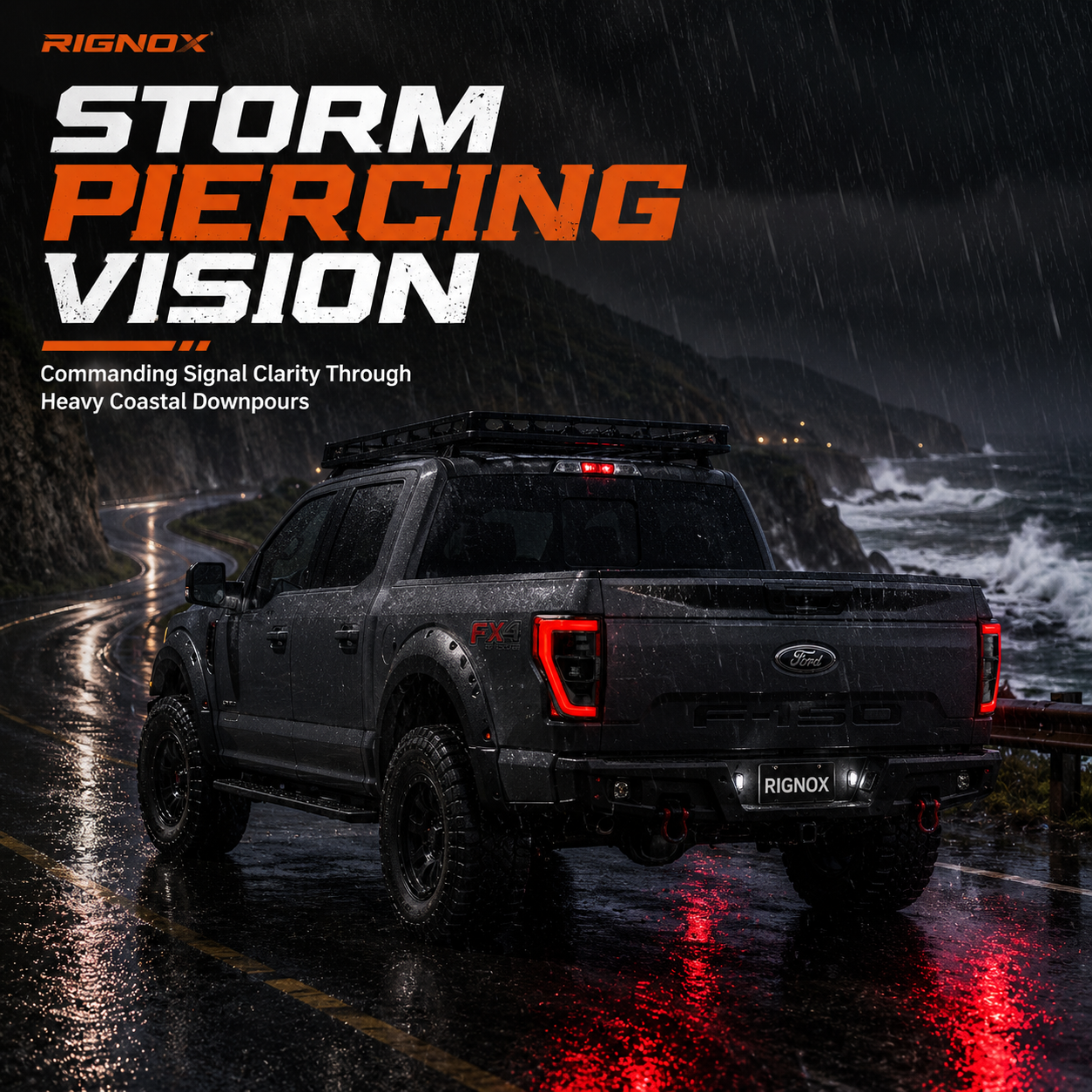 2021-2023 Ford F-150 LED Tail Lights — rain scene 1 — T-F150-21-XL