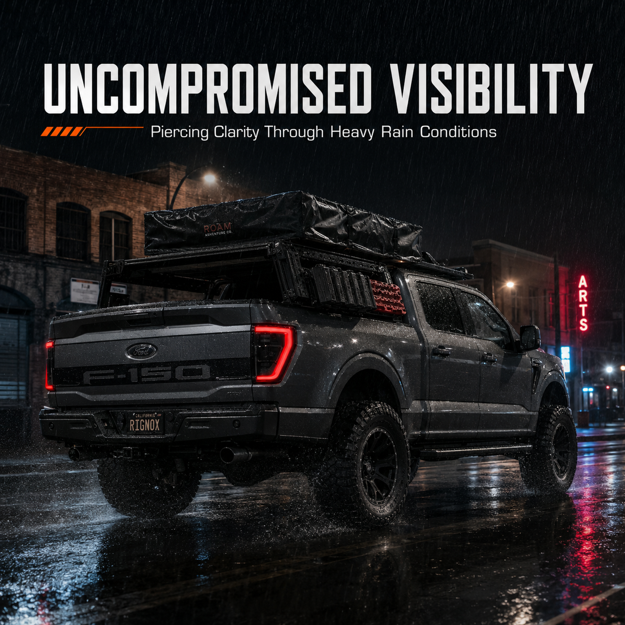 2021-2023 Ford F-150 LED Tail Lights — rain scene 2 — T-F150-21-XL