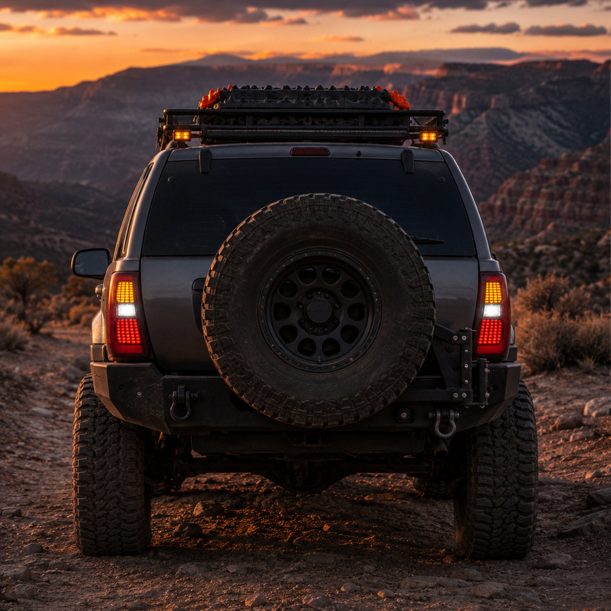 1999-2004 Jeep Grand Cherokee Sequential LED Tail Lights — ledmatrix smoked dusk trail rear