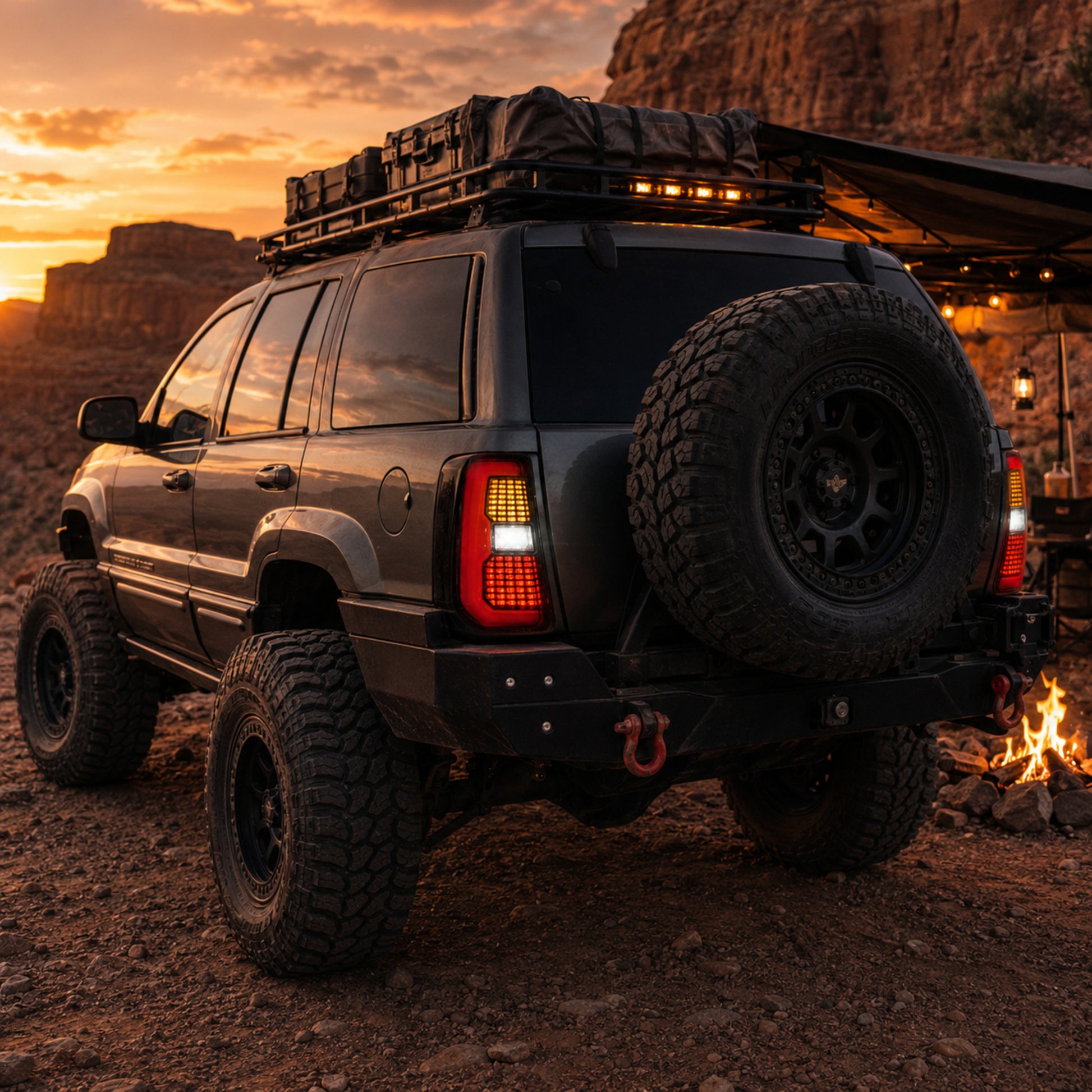 1999-2004 Jeep Grand Cherokee Sequential LED Tail Lights — ledmatrix smoked overland camp