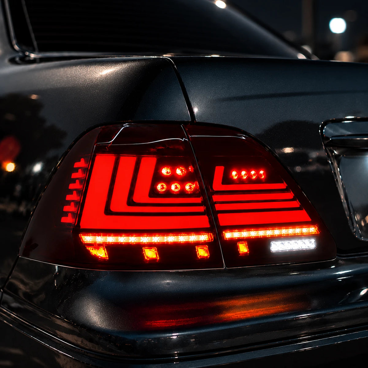 2001-2003 Lexus LS430 Sequential LED Tail Lights close-up — T-LS01-SR
