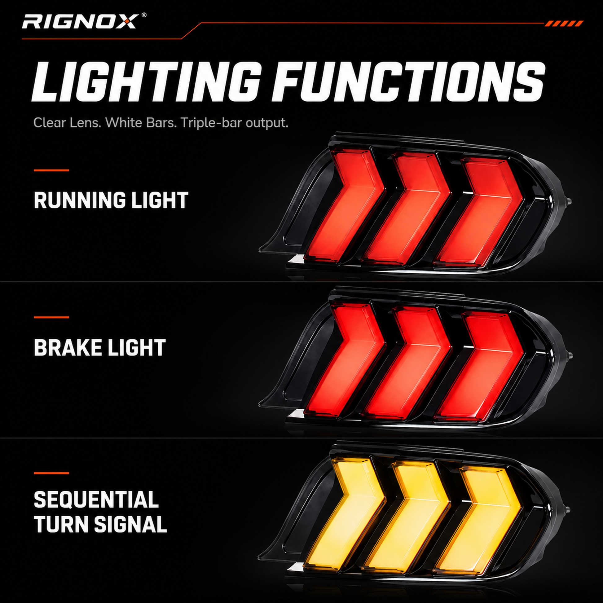 2015-2023 Ford Mustang S550 Sequential LED Tail Lights — product view 34 - T-MUS15-CW
