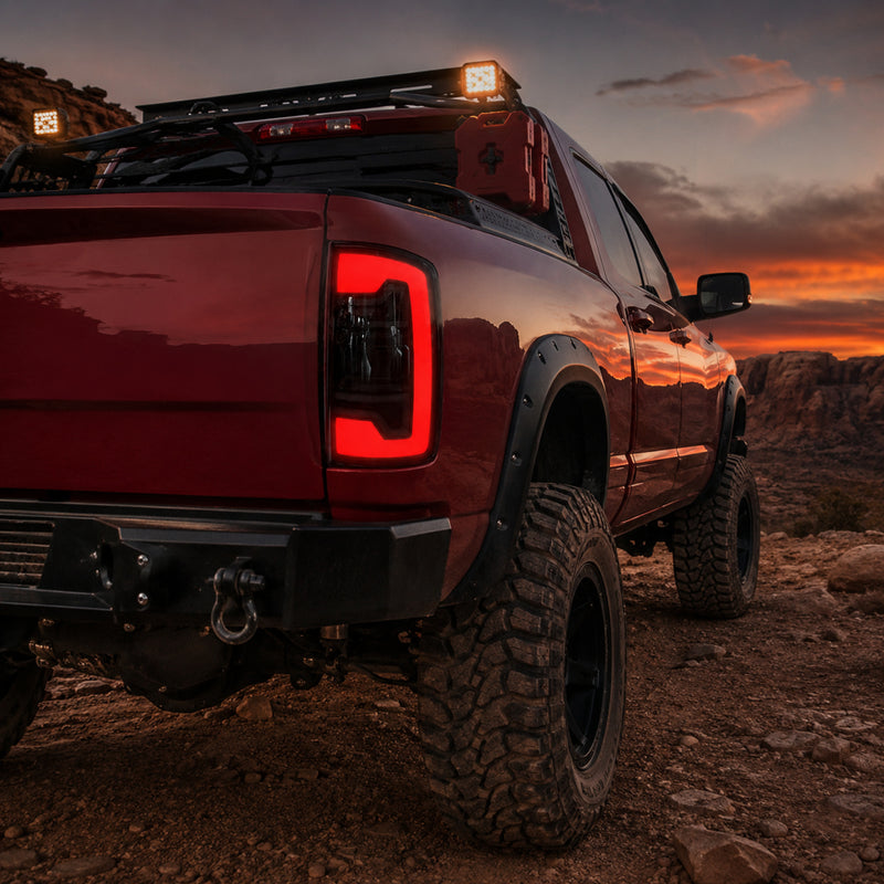 2002-2008 Dodge Ram Sequential LED Tail Lights — smoke red bar year specific fitment scene01 - T-RAM07-08