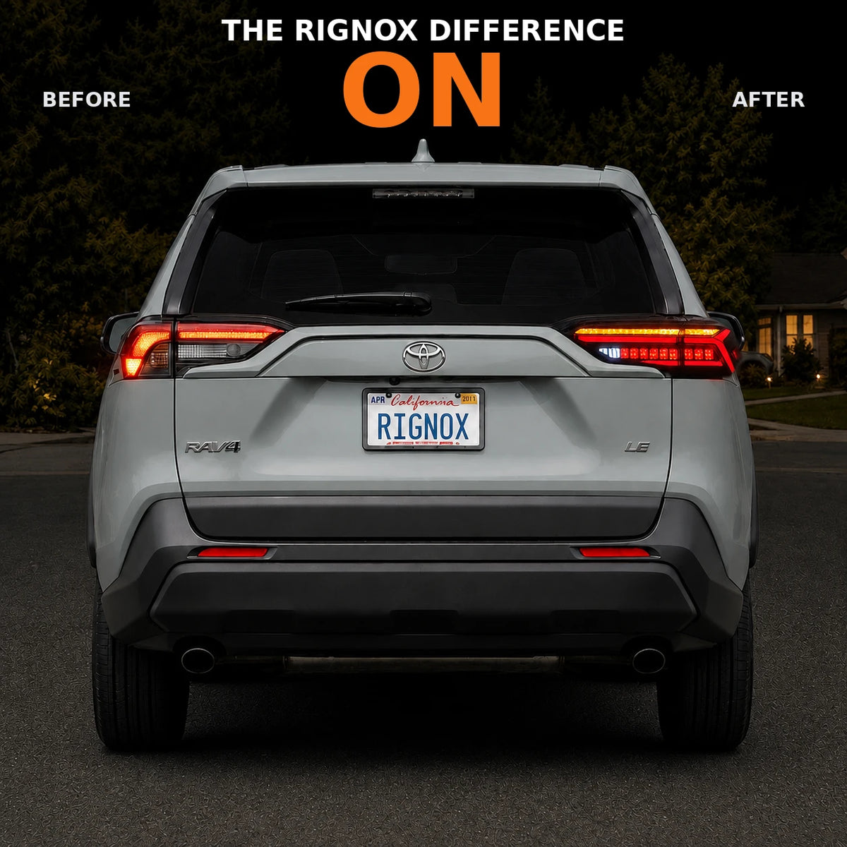 2019-2025 Toyota RAV4 Sequential LED Tail Lights — before and after lit — T-RAV4-19-SW