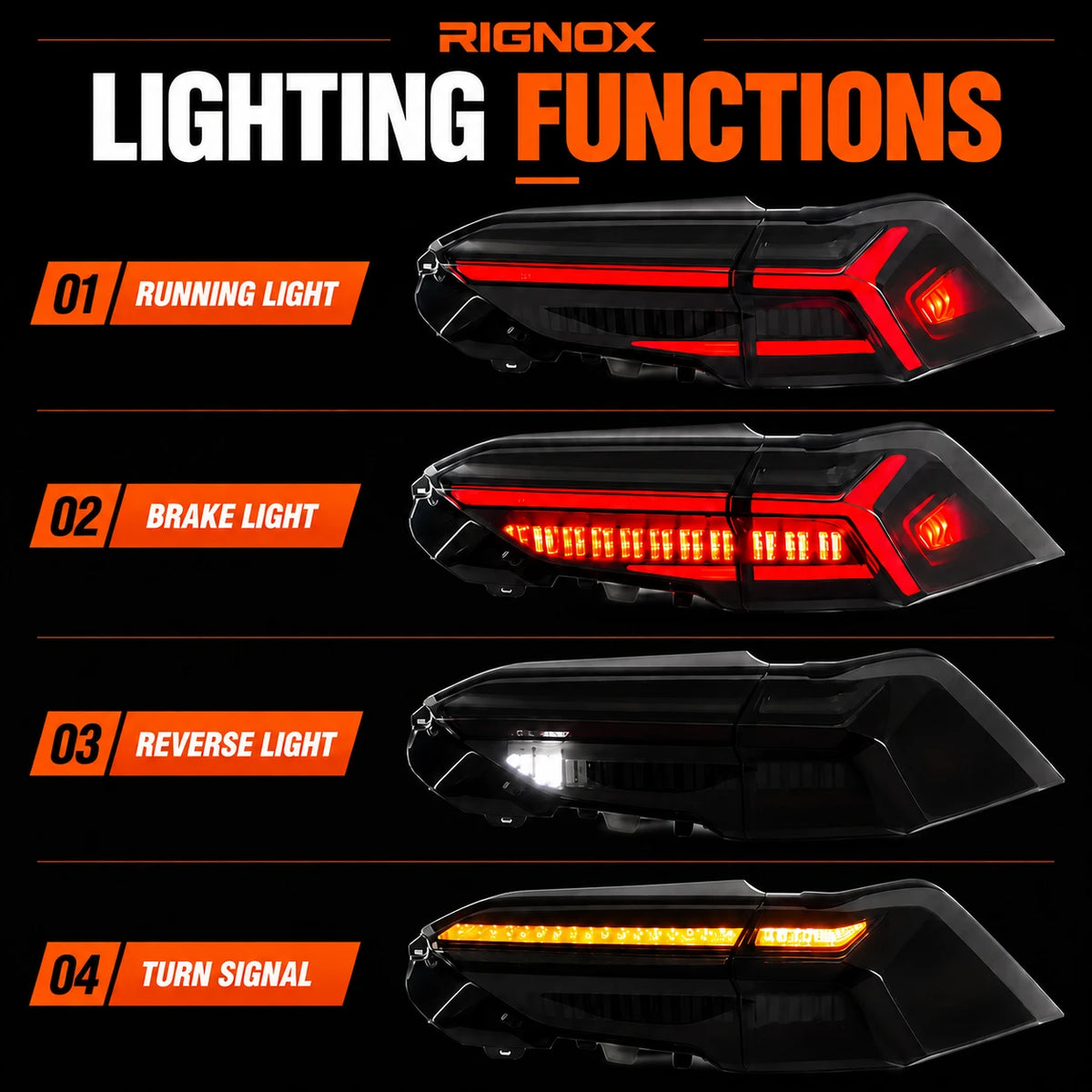 2019-2025 Toyota RAV4 Sequential LED Tail Lights — lighting functions 1 — T-RAV4-19-SW