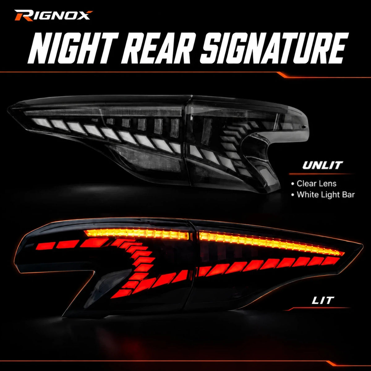 2021-2024 Toyota Sienna Sequential LED Tail Lights — lit and unlit comparison — T-SIE21