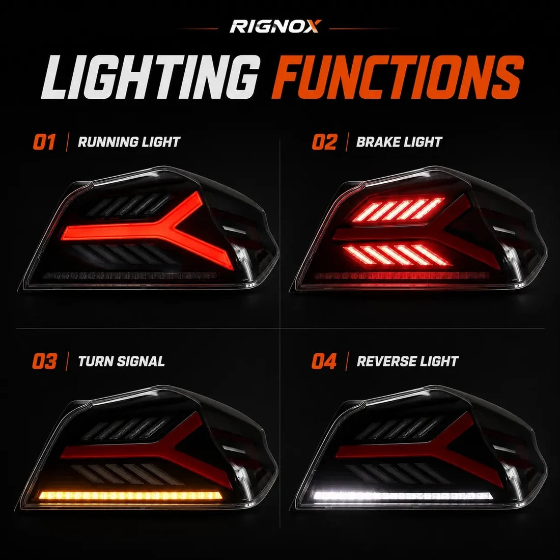2015-2021 Subaru WRX / STI VA Fishbone Sequential LED Tail Lights — lighting functions — T-WRX15-SR-FSH
