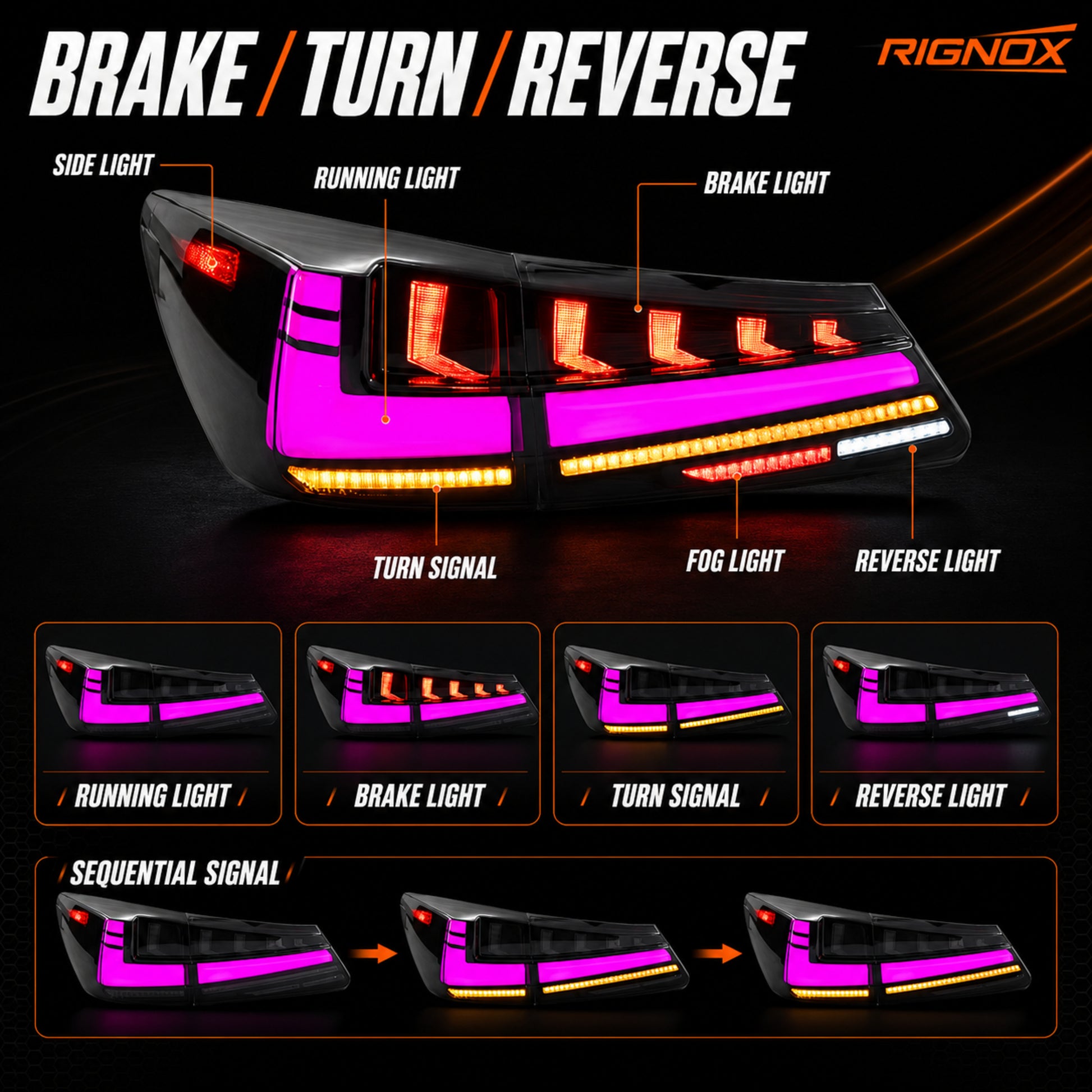 2006-2013 Lexus IS250 / IS350 / IS F Sequential LED Tail Lights — RGB function - T-IS06-SRGB