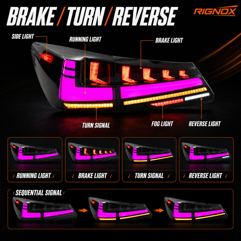 2006-2013 Lexus IS250 / IS350 / IS F Sequential LED Tail Lights — RGB function - T-IS06-SRGB