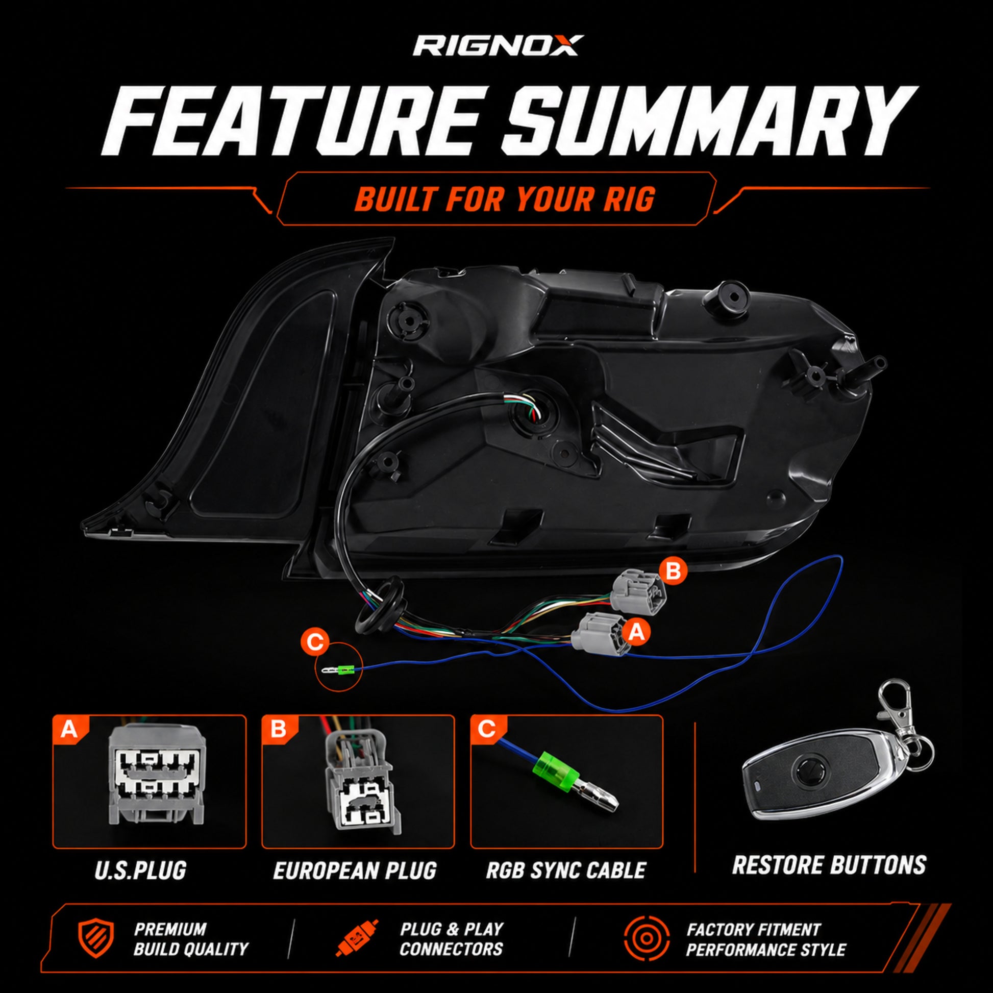 2015-2023 Ford Mustang S550 Sequential LED Tail Lights — smoked feature summary - T-MUS15-CRGB