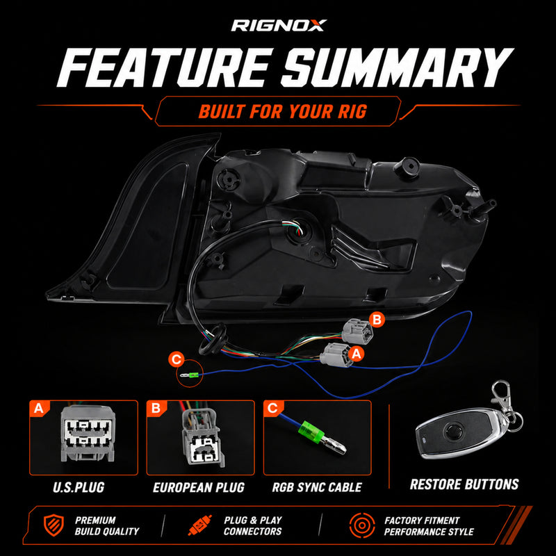 2015-2023 Ford Mustang S550 Sequential LED Tail Lights — smoked feature summary - T-MUS15-CRGB