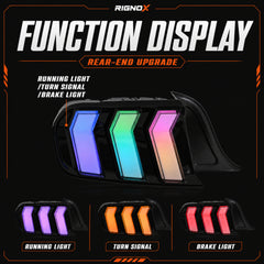 2015-2023 Ford Mustang S550 Sequential LED Tail Lights — smoked function display - T-MUS15-CRGB