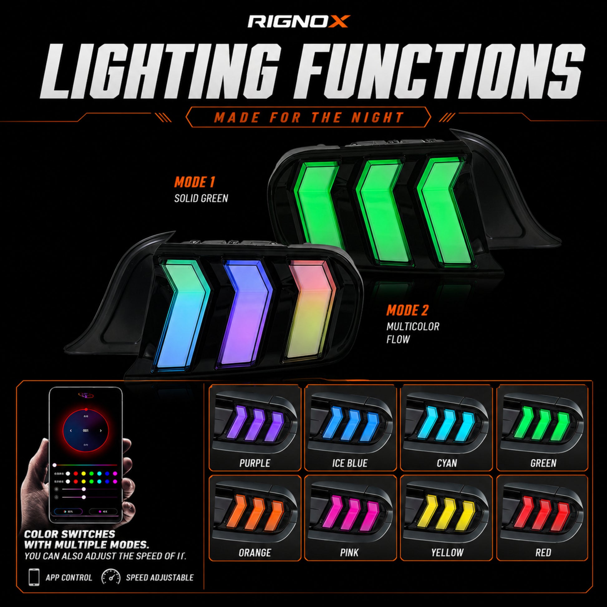 2015-2023 Ford Mustang S550 Sequential LED Tail Lights — smoked lighting functions - T-MUS15-CRGB