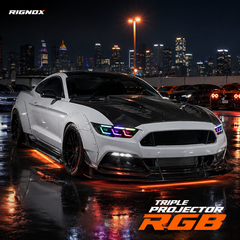 2015-2017 Ford Mustang S550 Pre-Facelift LED Triple Projector Headlights — product view 23 - H-MUS15-RGB