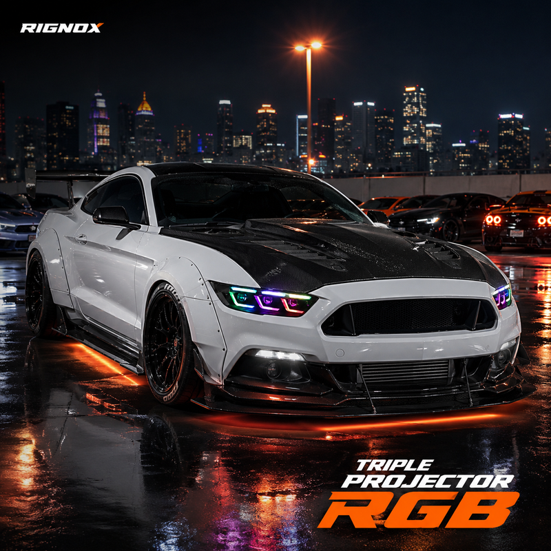 2015-2017 Ford Mustang S550 Pre-Facelift LED Triple Projector Headlights — product view 23 - H-MUS15-RGB