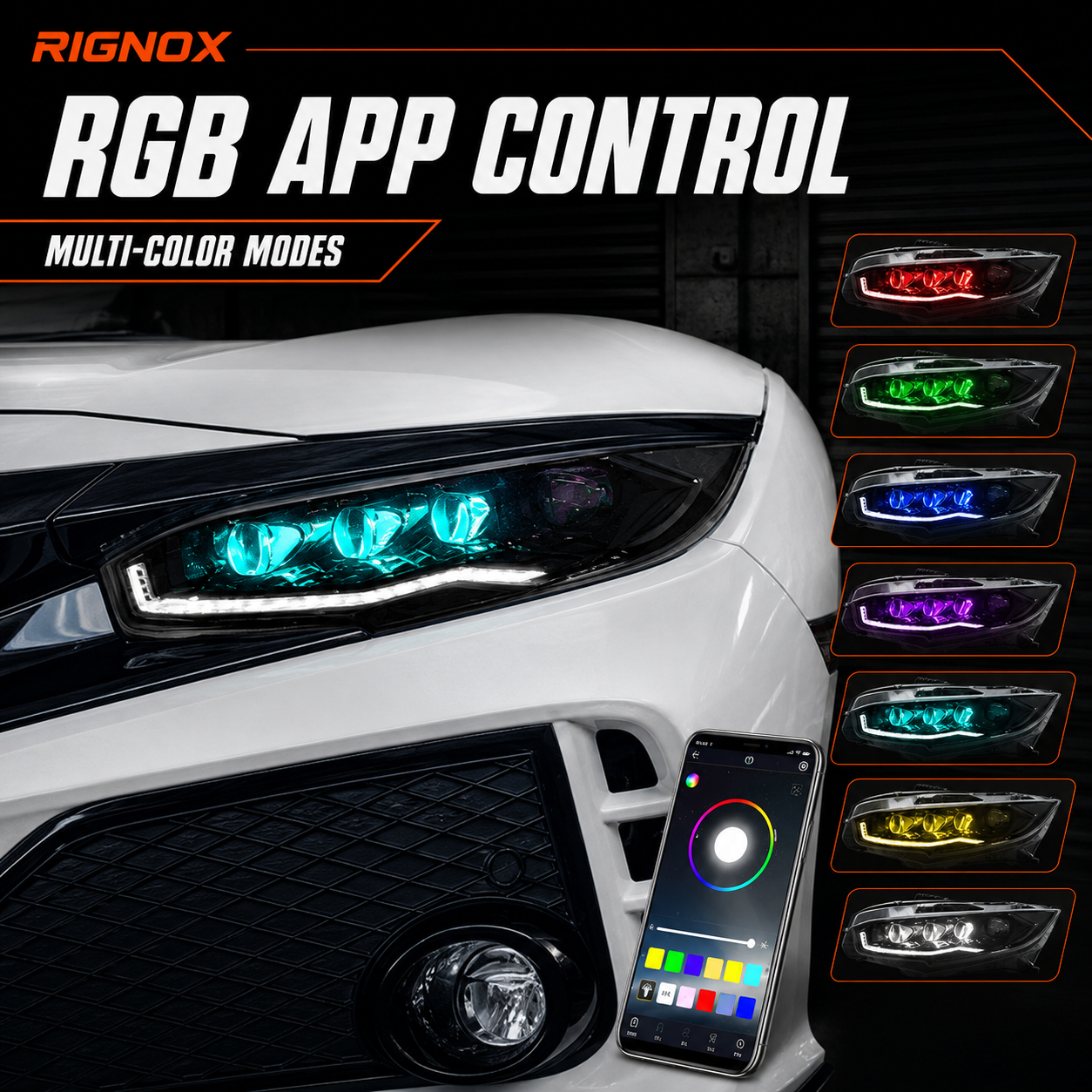 2016-2021 Honda Civic 10th Gen LED Projector Headlights — product view 38 - H-CIV10-RGB