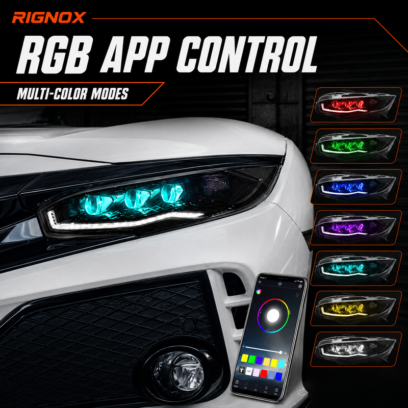 2016-2021 Honda Civic 10th Gen LED Projector Headlights — product view 38 - H-CIV10-RGB