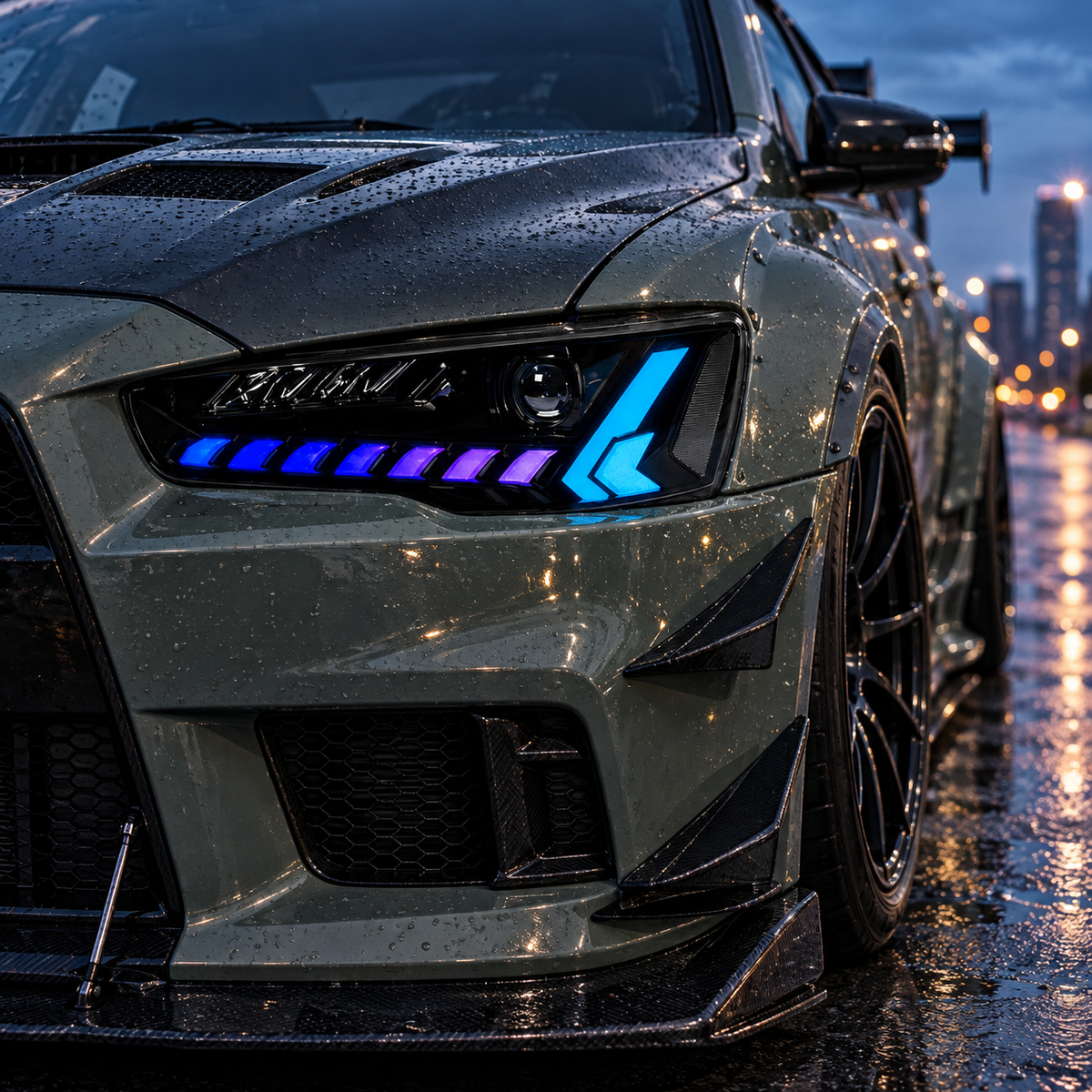 2008-2017 Mitsubishi Lancer / EVO X LED Projector Headlights — detail — H-EVO-CRGB